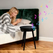 22'' Bluetooth Side Table USB Ports Smart Coffee Table LED Nightstand for Home