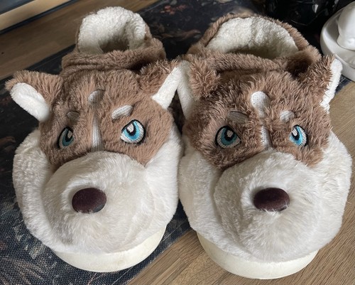 Rare Red Siberian Husky Dog Slippers Size 5-6 UK - Picture 1 of 6
