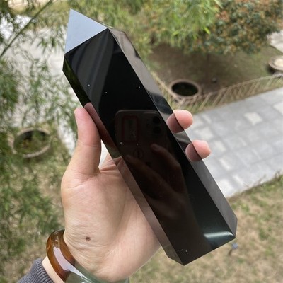 2.1LB 7.6'' Natural Black Obsidian Obelisk Quartz Crystal Tower Point Reiki Decor