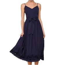 Lulus Navy Blue Midi Dress Lace Hem Spaghetti Strap Women’s Large Wedding Guest