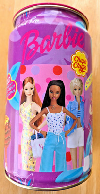 VTG Barbie Chupa Chups Empty 6'' Tin Can Collectible Lollipops Beach Theme 2000