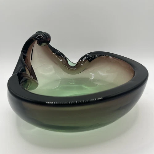 VTG MURANO ITALIAN ART GLASS Ashtray/Trinket Bowl Purple Green Handmade 6” HEAVY