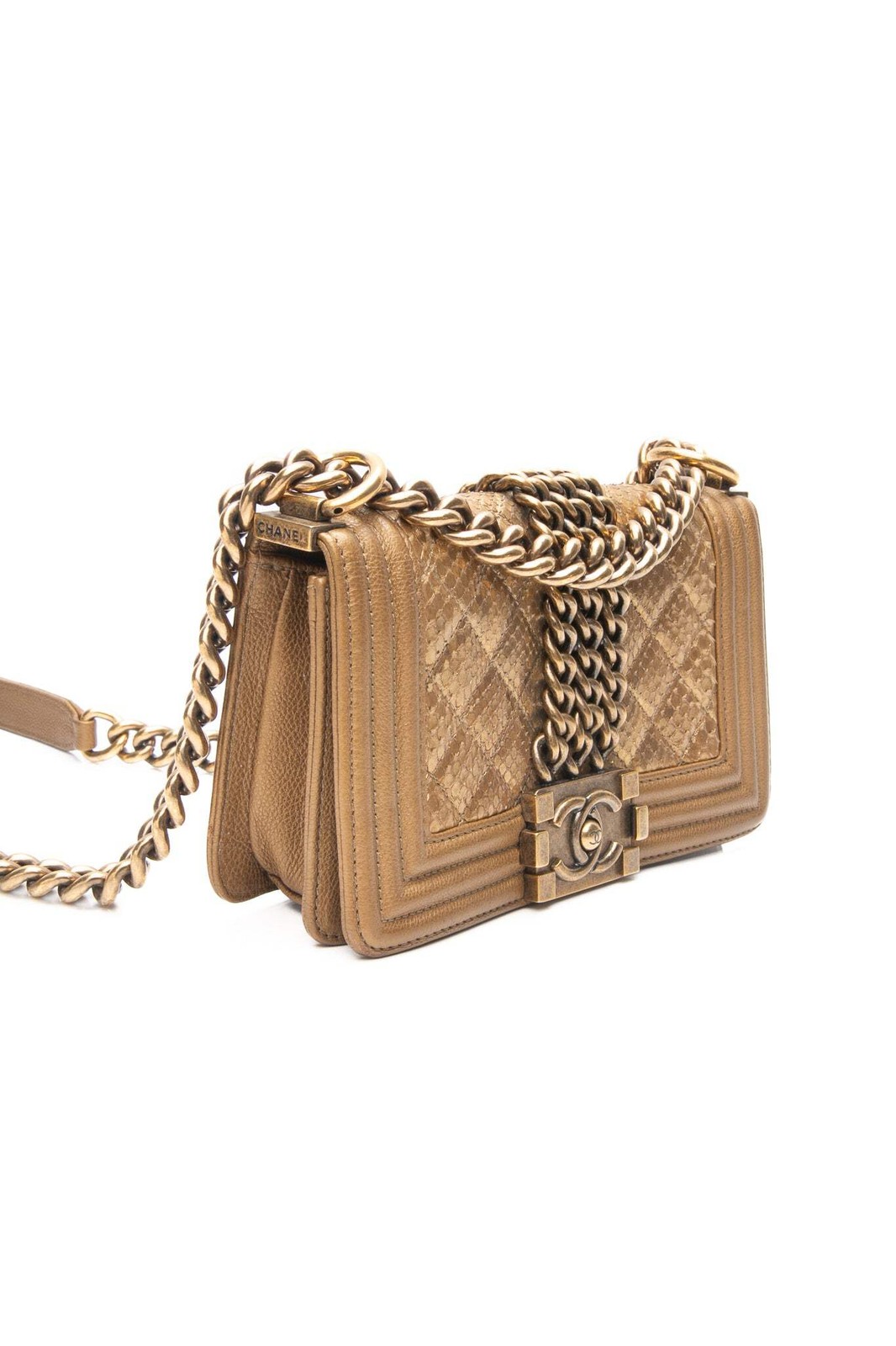 CHANEL Gold Python Quilted Boy Small Flap Bag - image 4