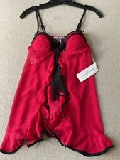 NWT Linea Donatella Lingerie Babydoll Sz. S Open Front Sheer Bk. Lace G2-7