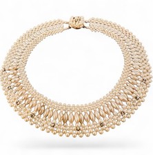 Vintage 1950s Style Multi Strand Faux Pearl Necklace – Statement Bib – Choker