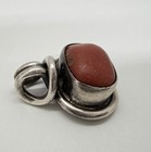 Old Pawn Vintage Native American Sterling Silver Coral Chunky Pendant — photo 2