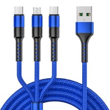 3 in 1 USB Cable: Dual Type-C  Micro USB, 3A, Fast Sync Blue 