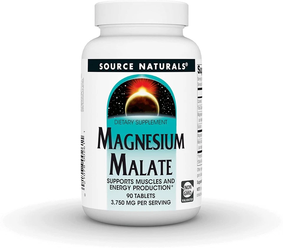 Source Naturals Magnesium Malate 1250mg 90 Tablets Energy Boost Heart Health