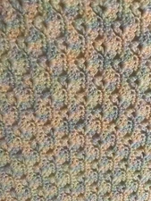 Hand Crocheted Verigated Pastels Baby Blanket 41” X 26”