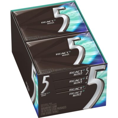 Wrigley's Five React Mint Sugar Free Gum 10 Pack, 15 Stick Each [150 Sticks]