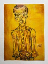 EGON SCHIELE Dessin sur papier (fait main) technique mixte signé