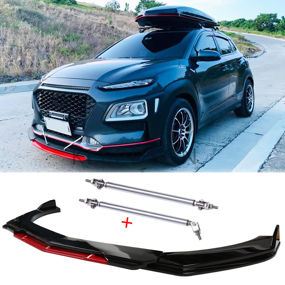 Hyundai Kona 2018-2024 Front Bumper Lip Spoiler Splitter with Strut Rods