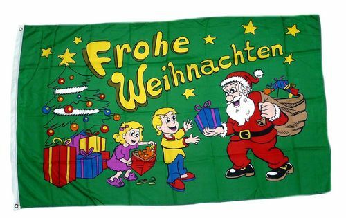 UB Weihnachtsfahne, 90x150 Cm, Mit Rentier & Weihnachtsmann, Wetterfest