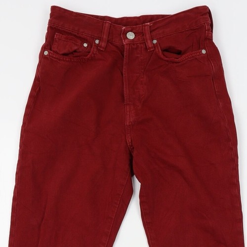 H&M Womens Red Cotton Blend Straight Jeans One Size L26 - Picture 3 of 12
