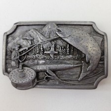 Siskiyou Buckle Co Fisherman Fishing Angler Oregon K-27 1983 Mountains Pewter