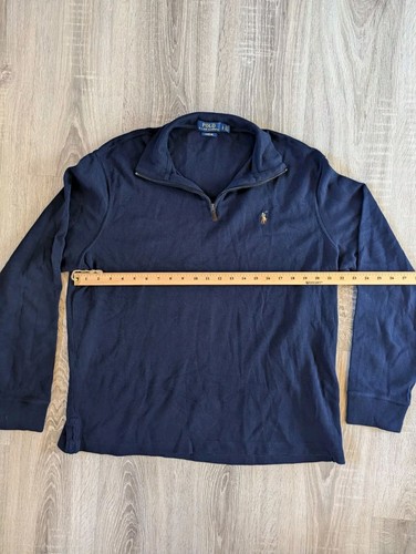 Polo Ralph Lauren Estate Rib Sweater Mens Large Navy Blue 1/4 Zip Flesh Pony - Picture 4 of 7