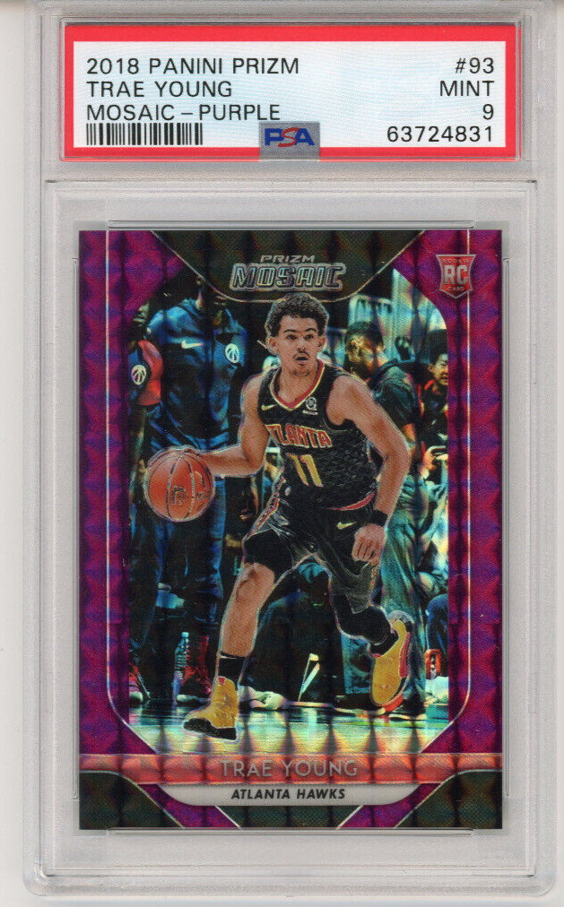 TRAE YOUNG 2018-19 Panini Prizm Mosaic PURPLE SP ROOKIE RC #d/49 PSA 9 MINT