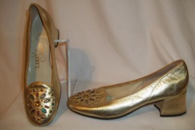 Vintage CAPRICE Gold Metallic Rhinestone Detail Pumps Shoes 5 M
