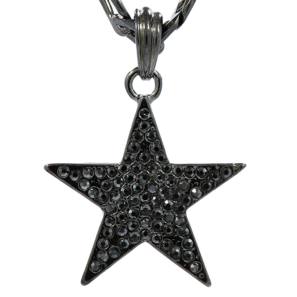Star Pendant Cubic-Zirconia Hematite Plated 24