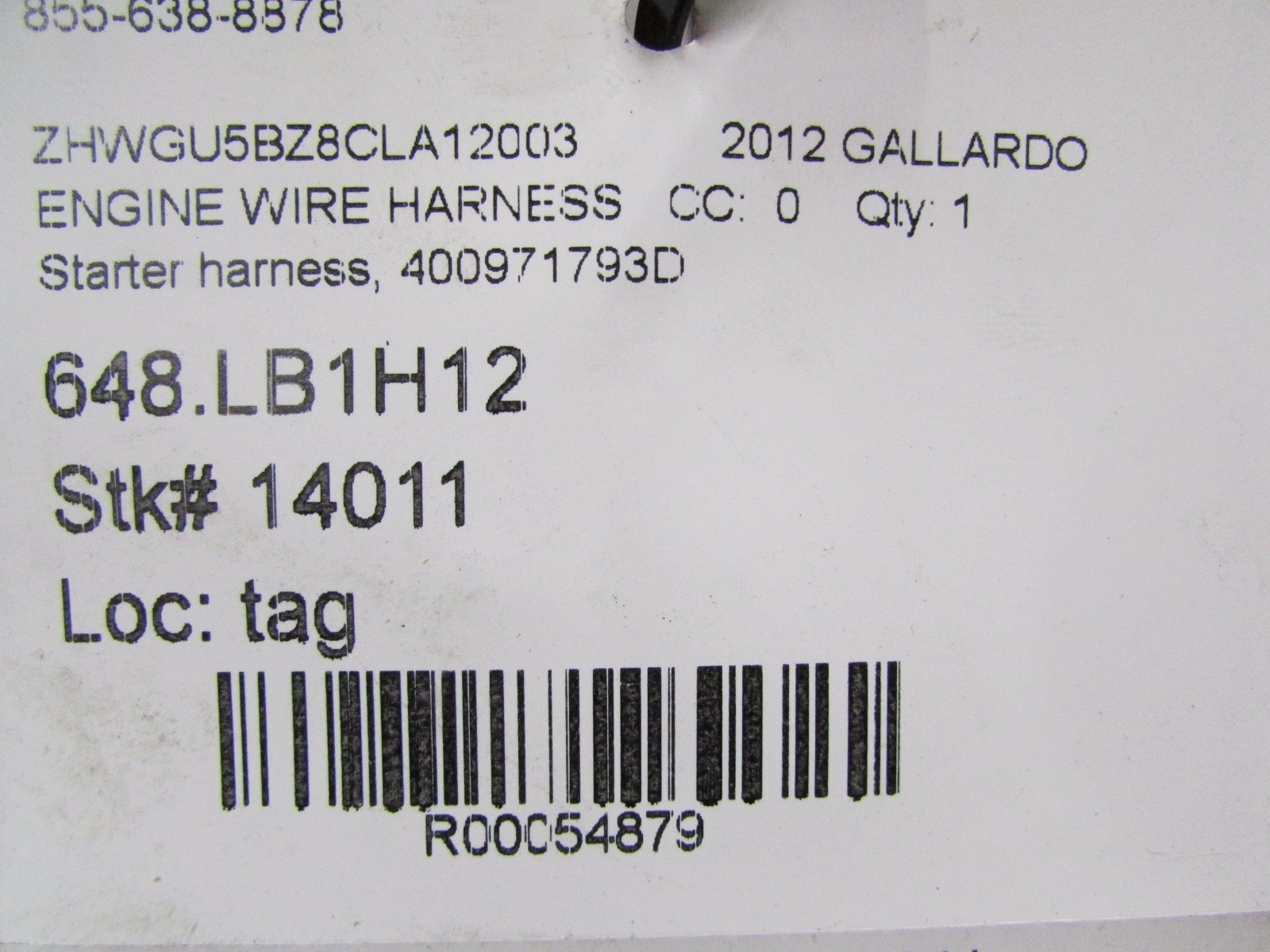 Lamborghini Gallardo LP560, LP550, LP570, Starter Wiring Cable, 400971793D, Used