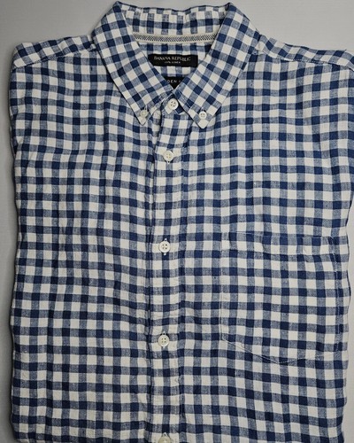 Banana Republic Camden Fit kurzärmliges geknöpftes Leinenhemd für Herren Large – gebraucht, in einwandfreiem Zustand