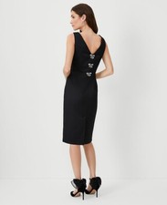 NEW $180 ANN TAYLOR BLACK SPARKLE BOW BACK V-neck SHEATH DRESS SIZE 4