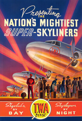 1940s TWA Super-Skyliners ad illustration 13 x 19'' Photo Print
