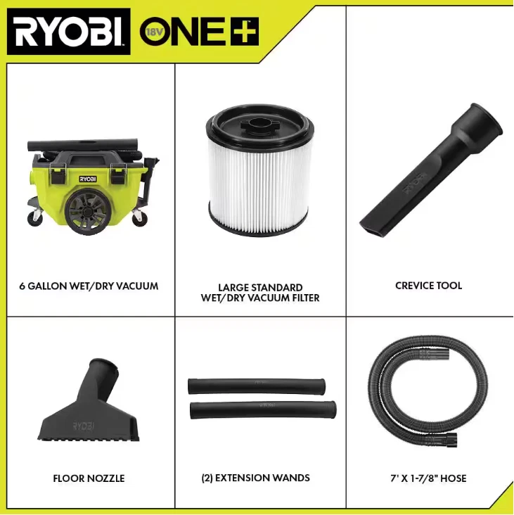 RYOBI ONE+ 18V Inalámbrico 6 Gal. Aspiradora en seco húmedo (solo herramienta) Foto 4 de 4