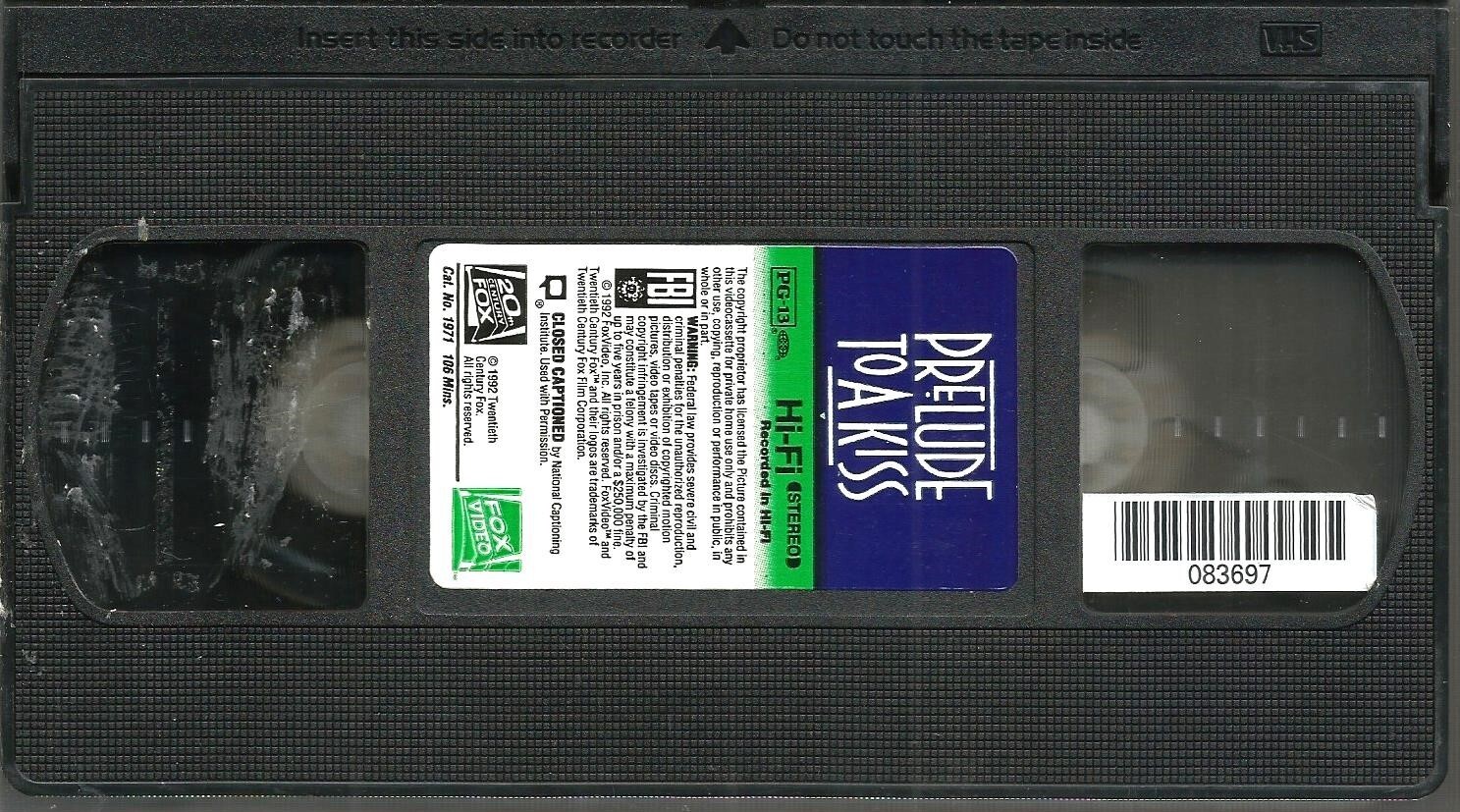 Prelude to a Kiss VHS 1995 Alec Baldwin Meg Ryan Kathy Bates Romance ...