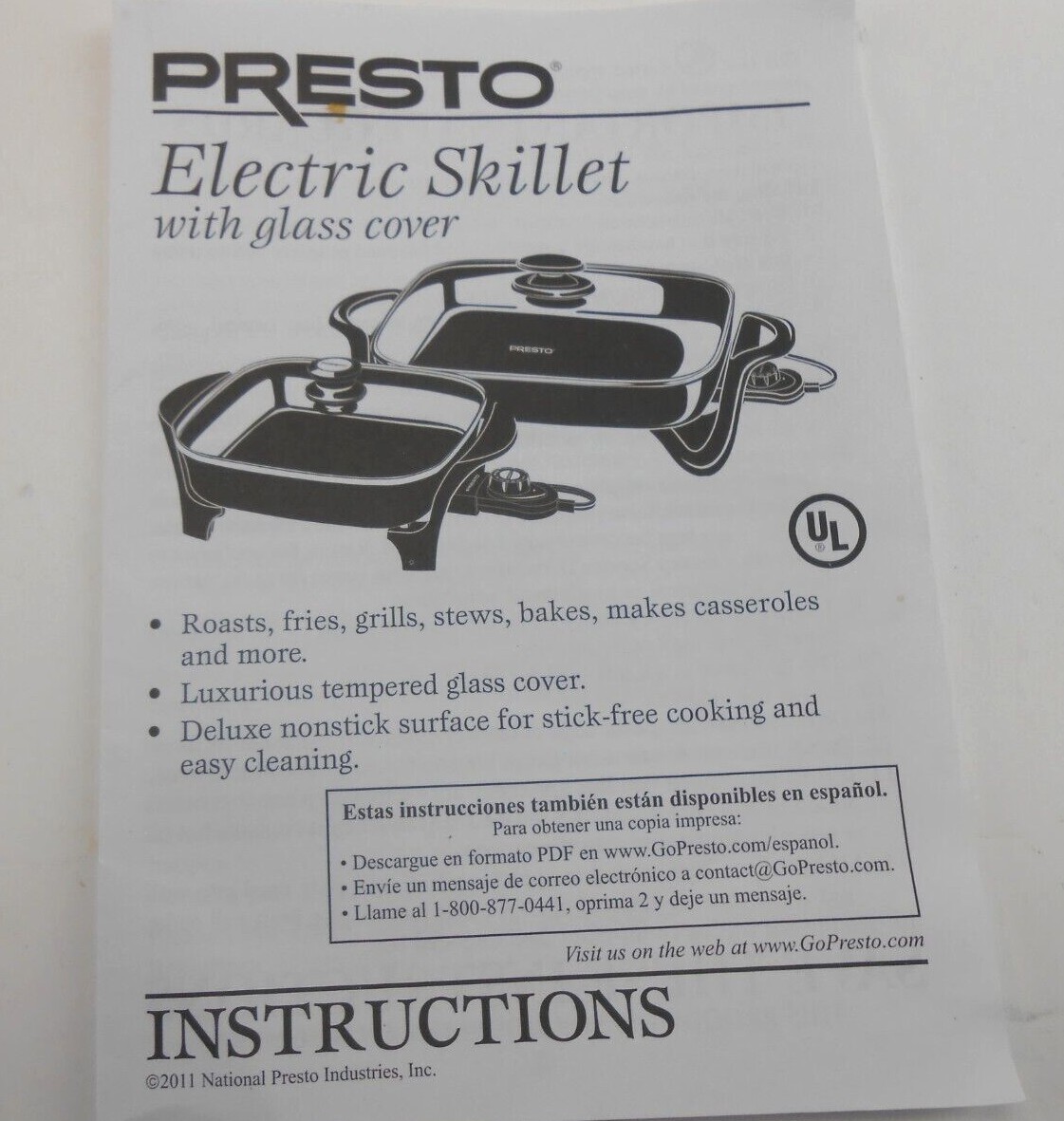 Presto 16Inch Electric Skillet with Glass Cover 06852 Pristine