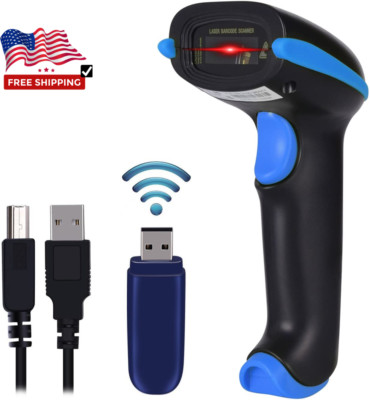 Wireless Barcode Scanner 2-In-1 (2.4Ghz Wireless+Usb 2.0 Wired) Bar Code Reader 