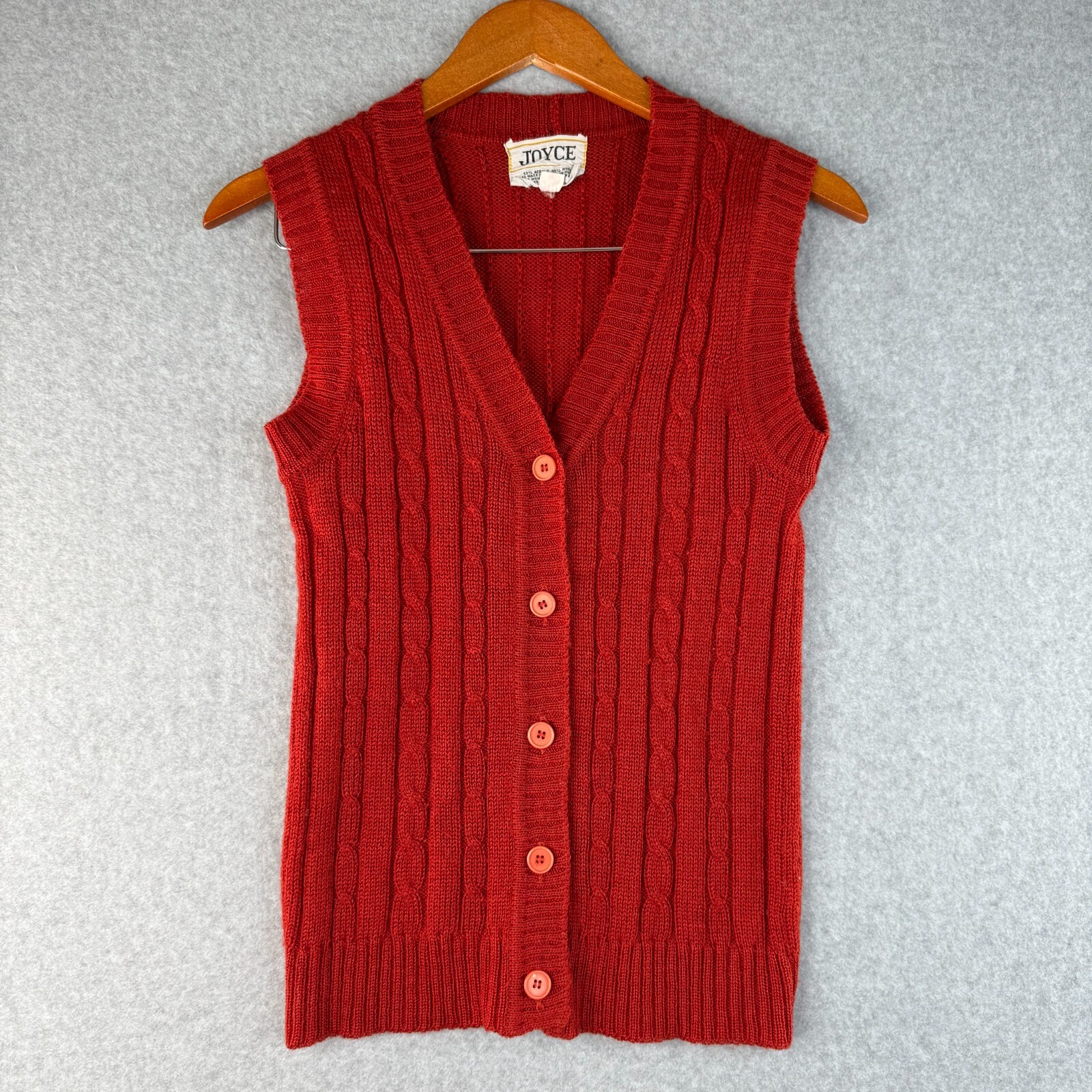 Chaleco Joyce Vintage Naranja Quemado Lana Abotonada Casa Acogedor Cuello Redondo Talla M