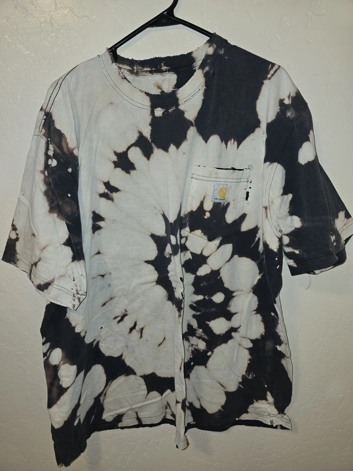 TIE DYE Carhartt T Shirt Mens XL OG FIT K87 BLK -WORKED IN- WELL WORN CUSTOM