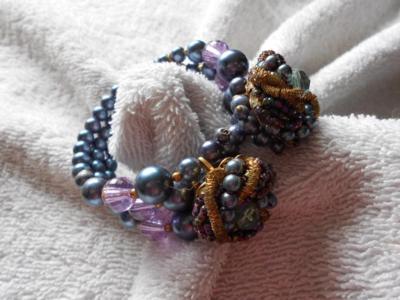 Vintage Unsigned Miriam Haskell Wrap Bracelet Purple Dark Gray Blue Colors