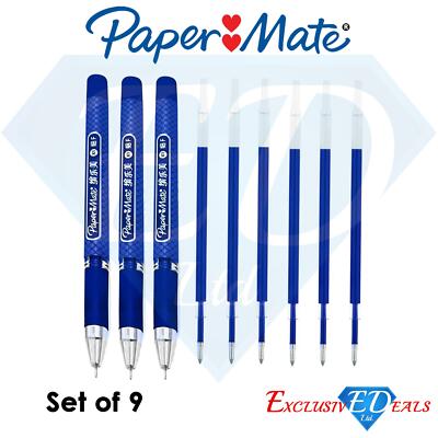  3 x Paper Mate Inkjoy Gelstifte 0,5 blau & 6 KOSTENLOSE 0,5 mm Nadelspitze Tintenminen