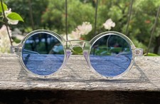 Round blue sunglasses men crystal round glasses Retro women round blue glasses