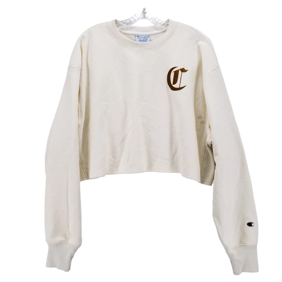 Sudadera corta Champion tejido inverso crema logotipo hechizado talla 2XL Foto 3 de 4