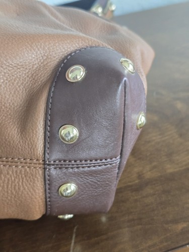 Michael Kors Pebbled Leather Hobo Handbag Womens Walnut Brown Gold Large - Picture 11 of 18