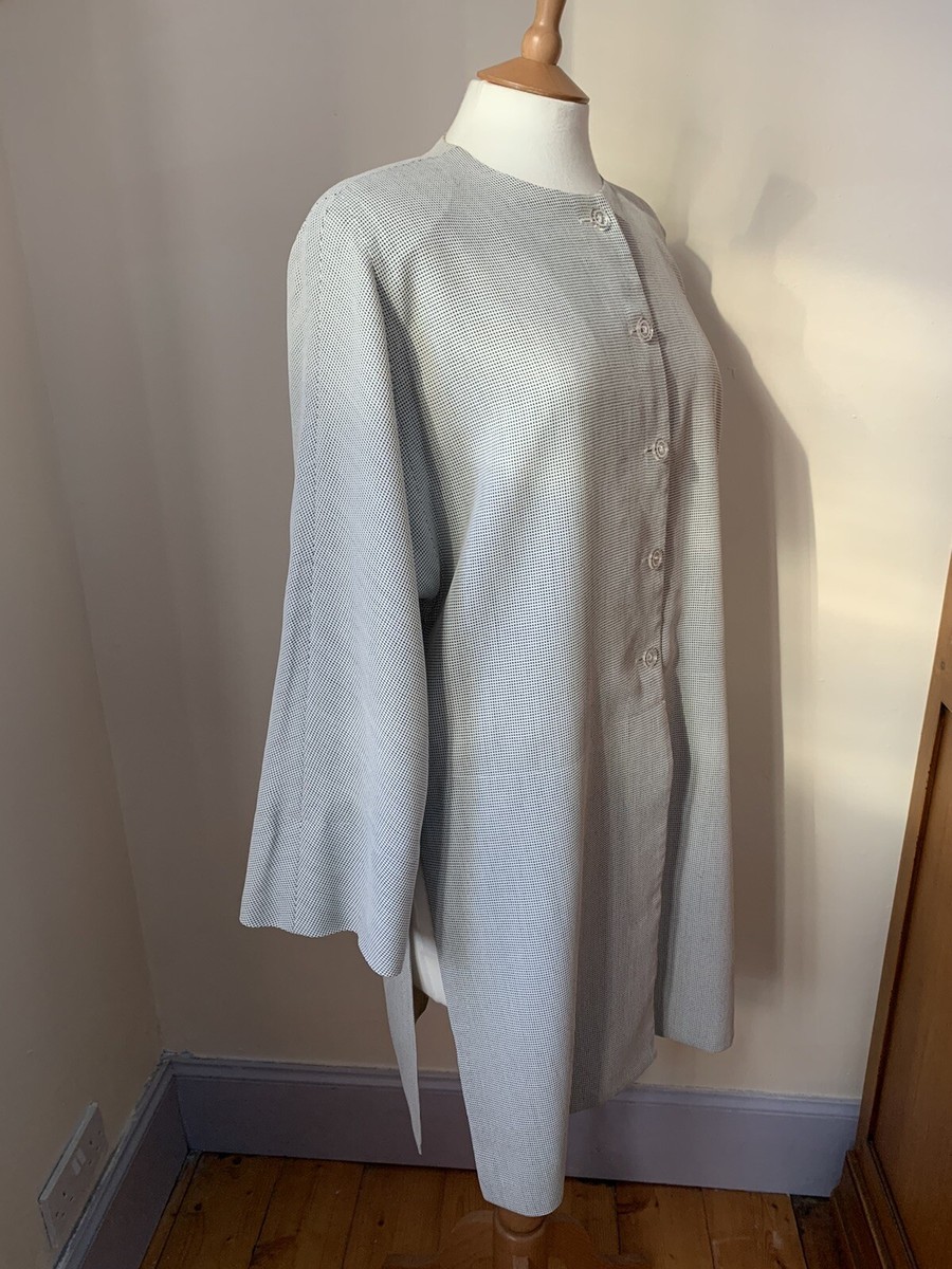 Vintage Jean Muir Lightweight Wool Mix White/Navy Side UK16