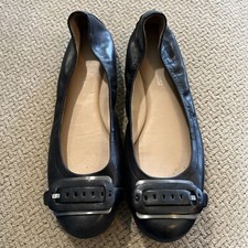 Franco Sarto Black Leather 7 N AA Ballet Flats Ankle Slides Ties