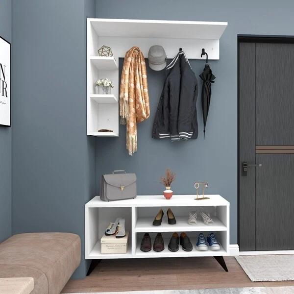 Mobile Ingresso Ad Angolo Appendiabiti Scarpiera Bianco Samle - Immagine 4 di 4