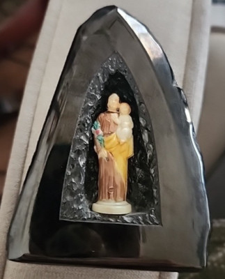 Anthracite Coal Polished Mother Mary & Jesus Catholic 4'' Vintage Hand Crafted