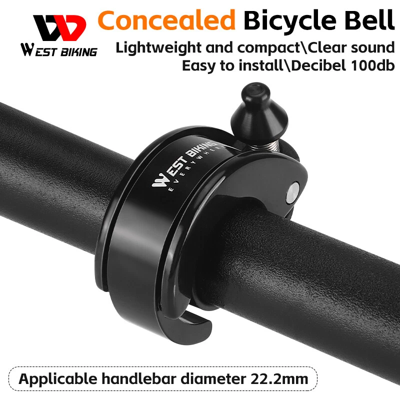 Campana de bicicleta oculta WEST BIKING Campana de manillar de bicicleta de aluminio 22,2 mm 100 dB negra Foto 2 de 4
