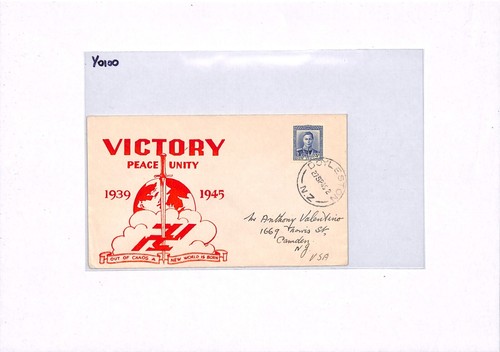 NEW ZEALAND WW2 V FOR VICTORY Cover Illustrated Doyleston USA Camden 1945 YO100 - Picture 7 of 14