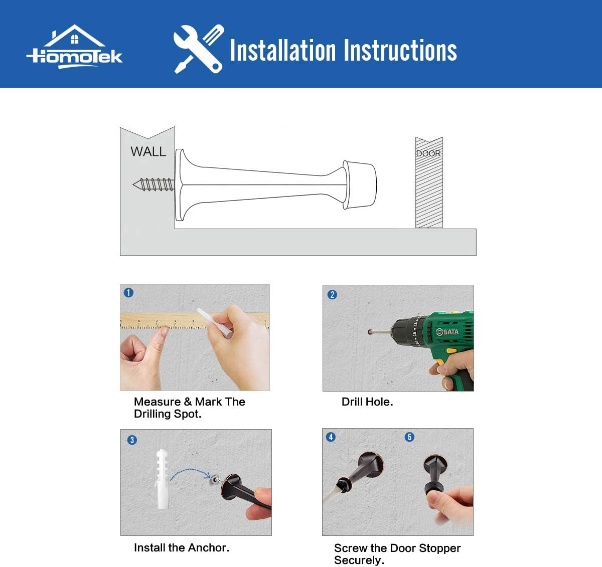  HOMOTEK 8 Pack Heavy Duty Solid Rigid Door Stop with