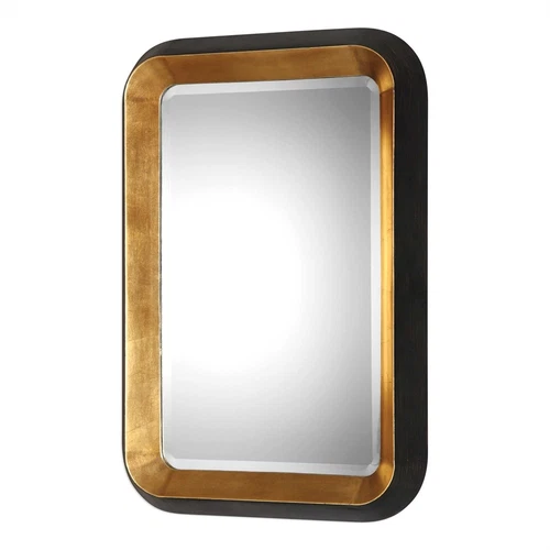 Uttermost 09301 Niva Metallic Gold Black Wall Mirror Bold Modern Beveled 42in - Picture 5 of 9
