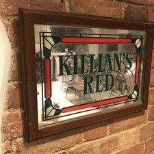 Vintage Killians Red Mirrored Brewery Sign in Wood Frame Coors Brewing Man Cave