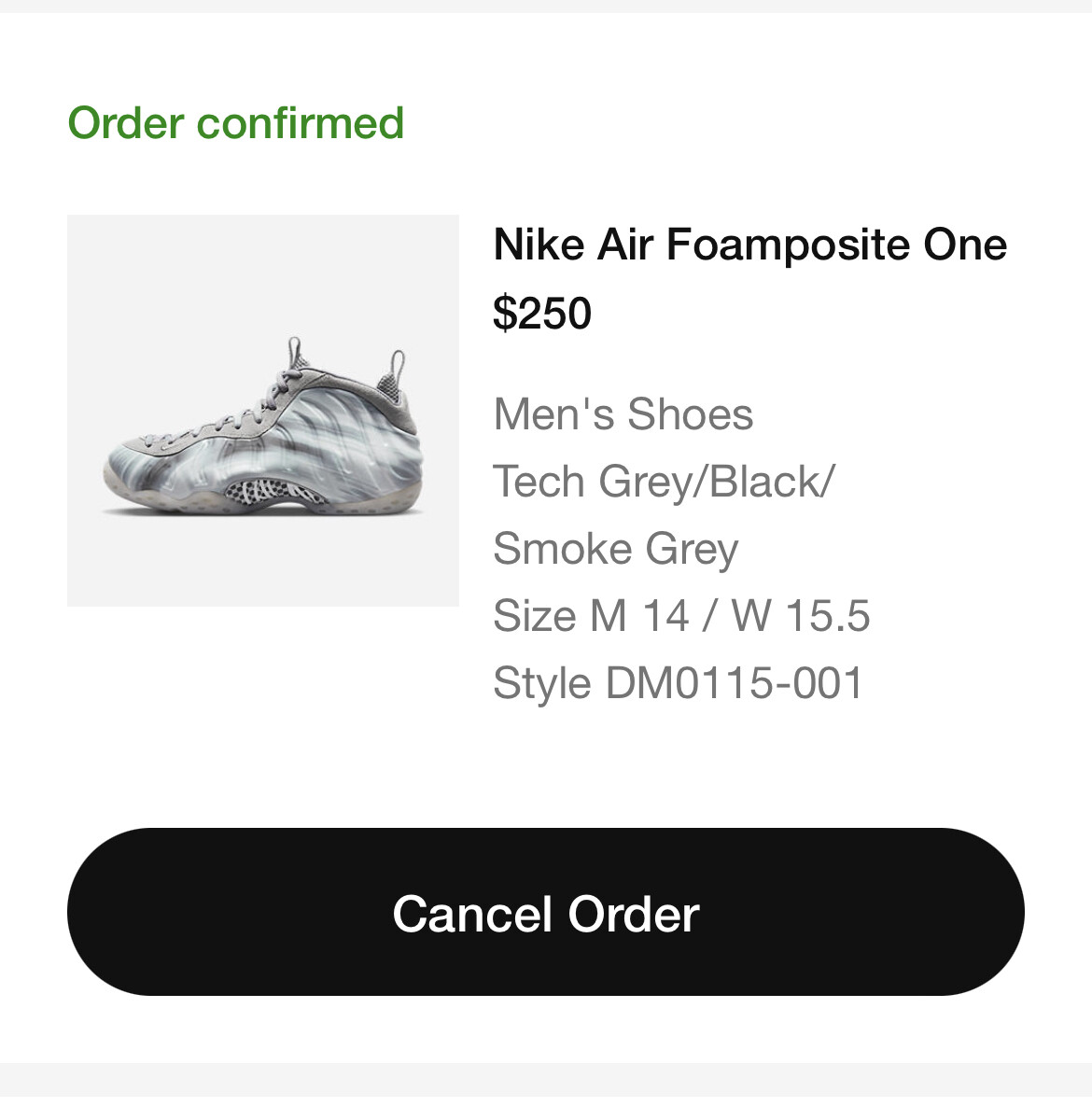 Size 13/14 Nike Air Foamposite One Tech Grey Black Smoke Grey