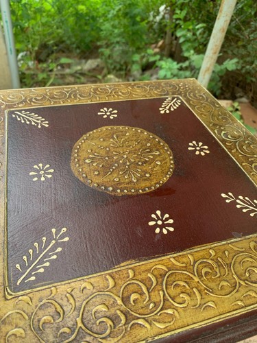 Banco decorativo bajo Chowki de madera tradicional indio bajot grabado a mano - Imagen 5 de 7