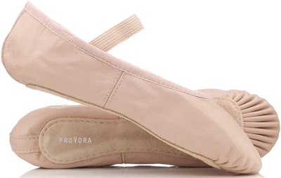 Children's BALLET SHOES Pink LEATHER Soft Pumps. Pre sewn elastics. Provora.